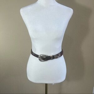 Tony Lama Brown Leather Belt with Silver Buckle
